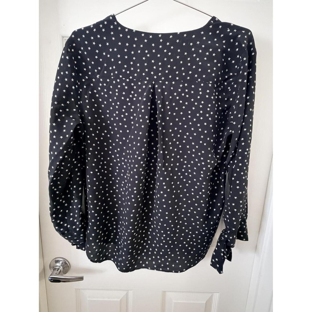Madewell Black Star Print Long Sleeve Blouse with Tie Cuffs, Size Large - Picture 5 of 5